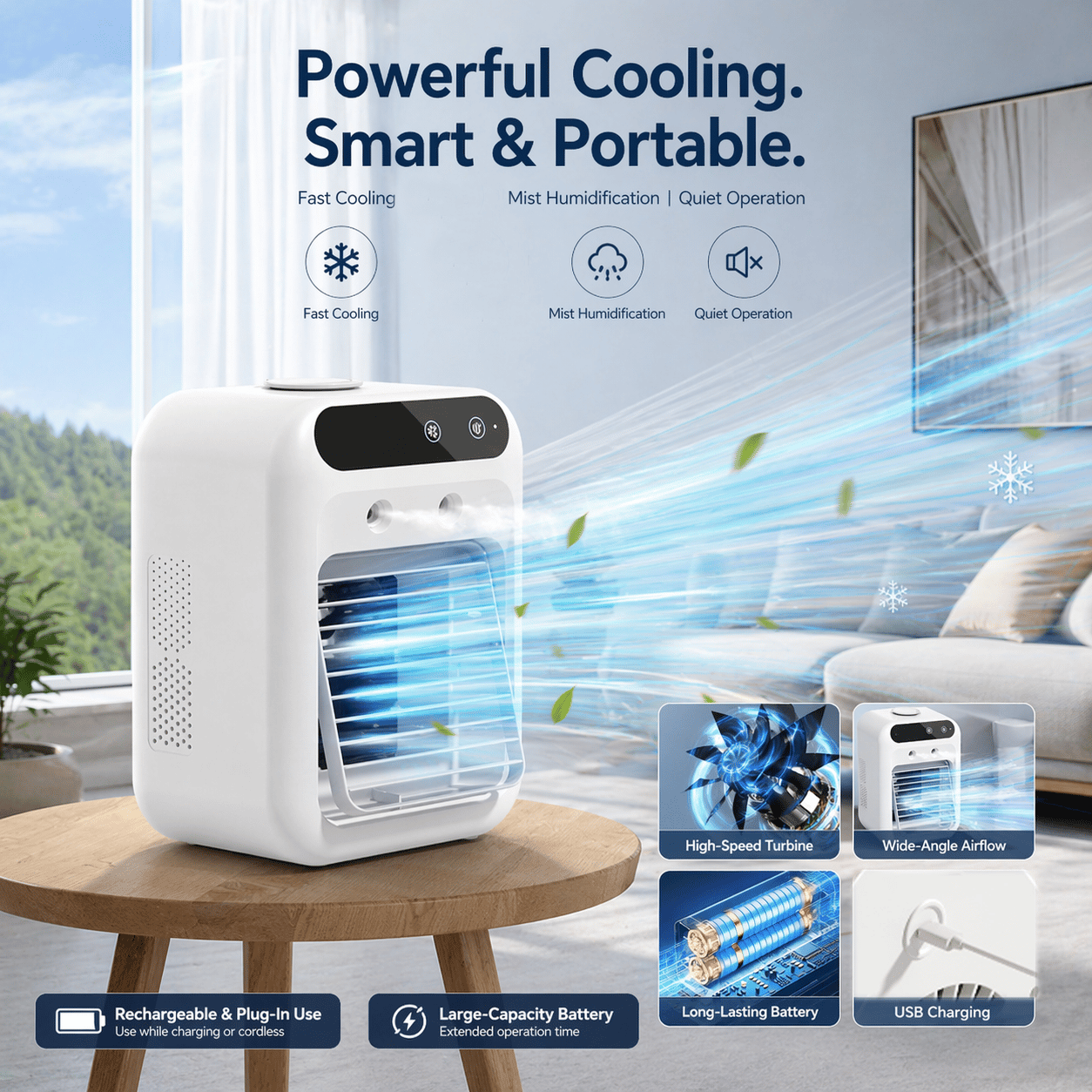 ❄️ Portable Mini Air Cooler Compact & Portable Powerful Cooling