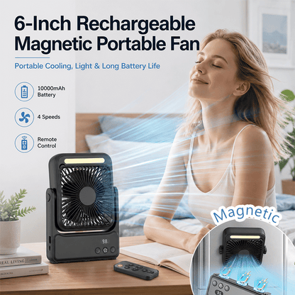 Rechargeable Magnetic Portable Fan With Light & Remote Control