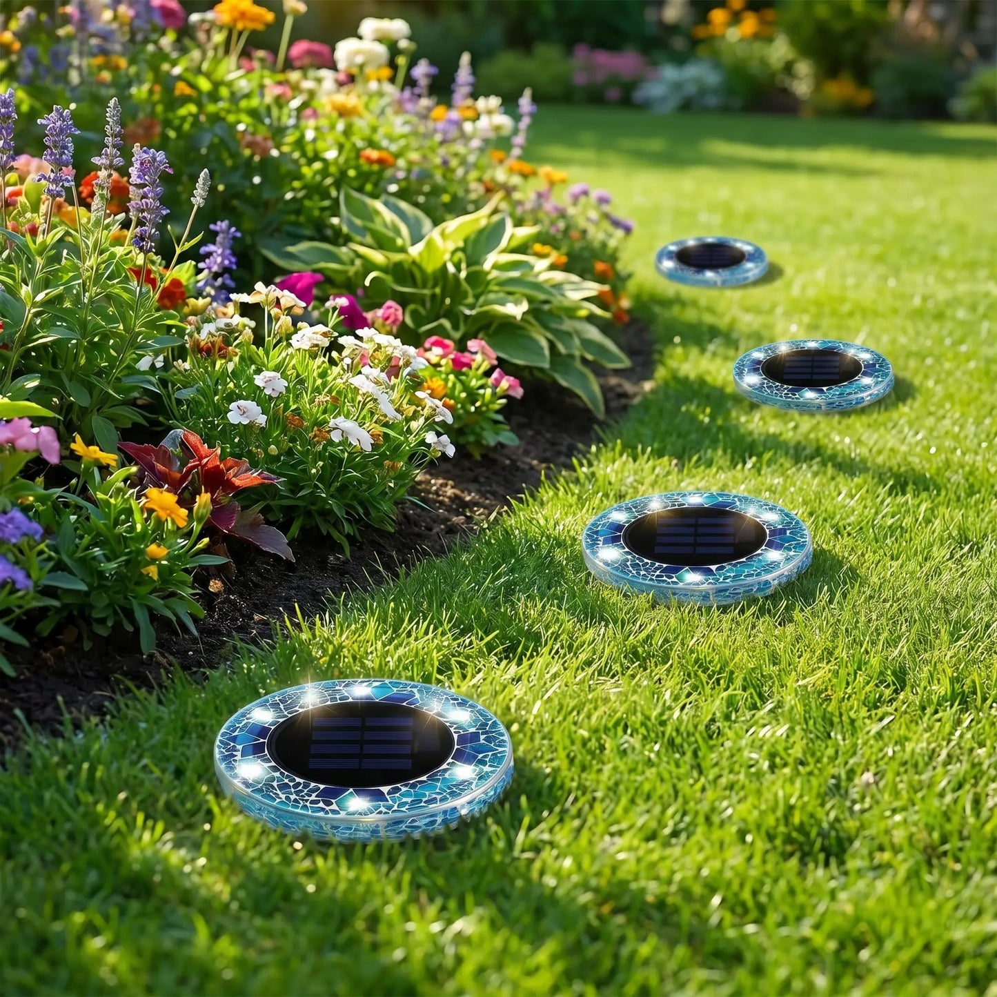 Mosaic Solar Disk Lights - Waterproof In-Ground Outdoor Garden Glass Decorative Lighting for Pathway, Yard, Patio & Walkway