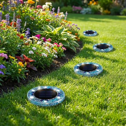 Mosaic Solar Disk Lights - Waterproof In-Ground Outdoor Garden Glass Decorative Lighting for Pathway, Yard, Patio & Walkway