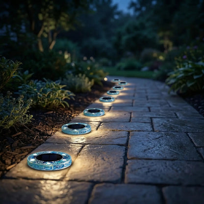 Mosaic Solar Disk Lights - Waterproof In-Ground Outdoor Garden Glass Decorative Lighting for Pathway, Yard, Patio & Walkway
