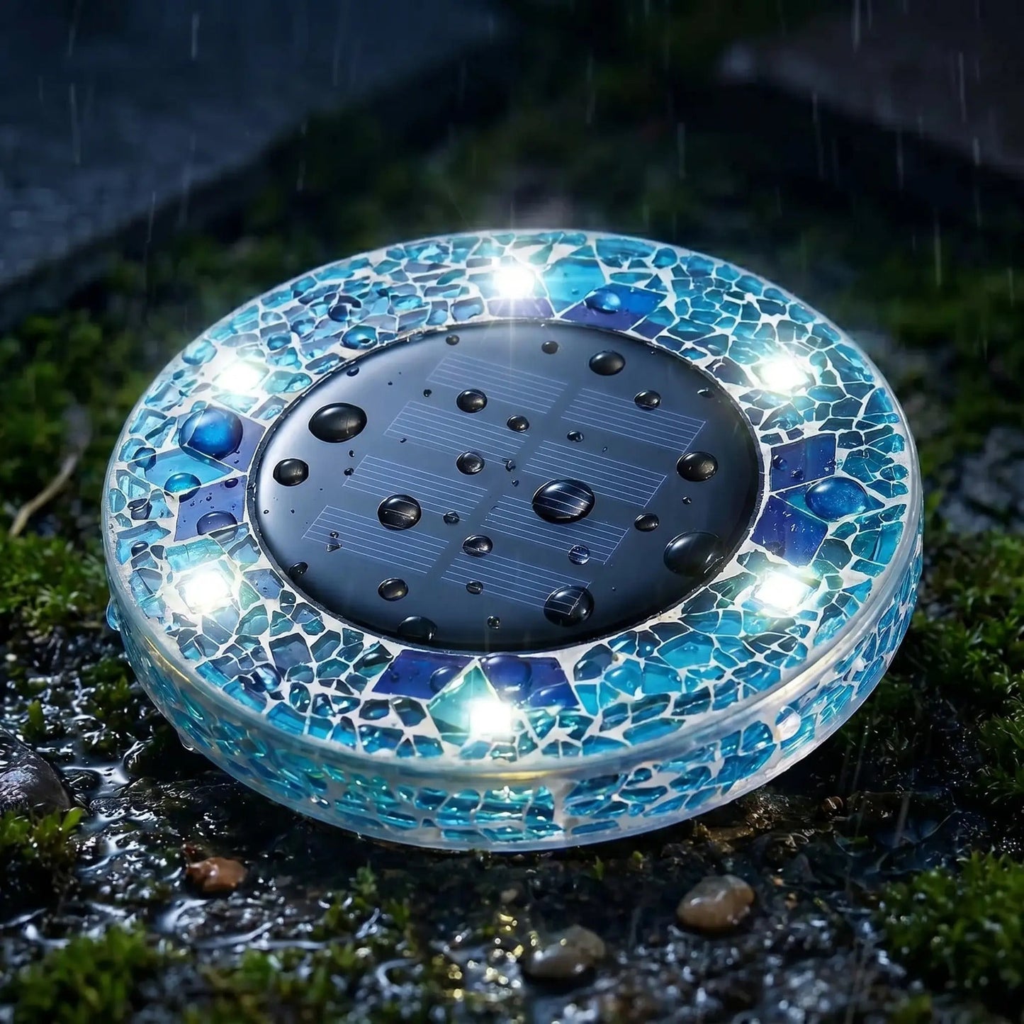 Mosaic Solar Disk Lights - Waterproof In-Ground Outdoor Garden Glass Decorative Lighting for Pathway, Yard, Patio & Walkway