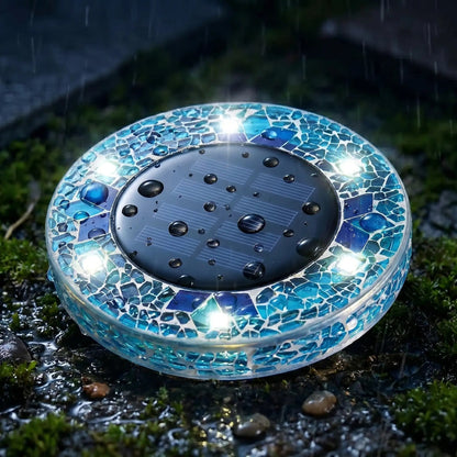 Mosaic Solar Disk Lights - Waterproof In-Ground Outdoor Garden Glass Decorative Lighting for Pathway, Yard, Patio & Walkway