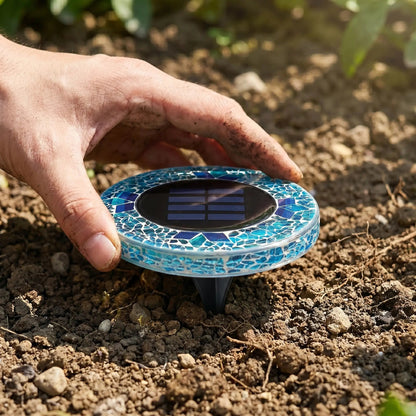 Mosaic Solar Disk Lights - Waterproof In-Ground Outdoor Garden Glass Decorative Lighting for Pathway, Yard, Patio & Walkway