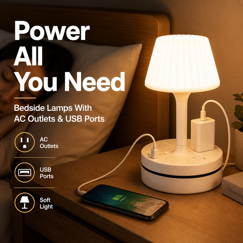 Bedside Lamp with Charging Station – 3-in-1 Nightstand Light, Power & Style