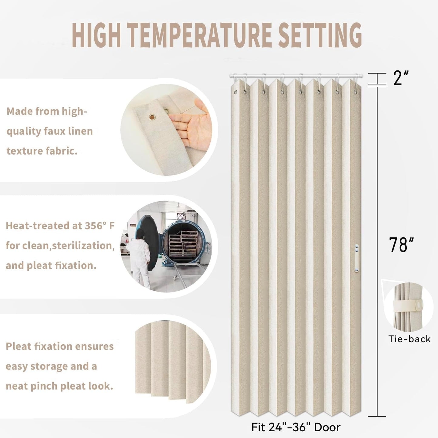 Room Partition Divider Curtains, Pleated Folding Door Curtain for Doorways