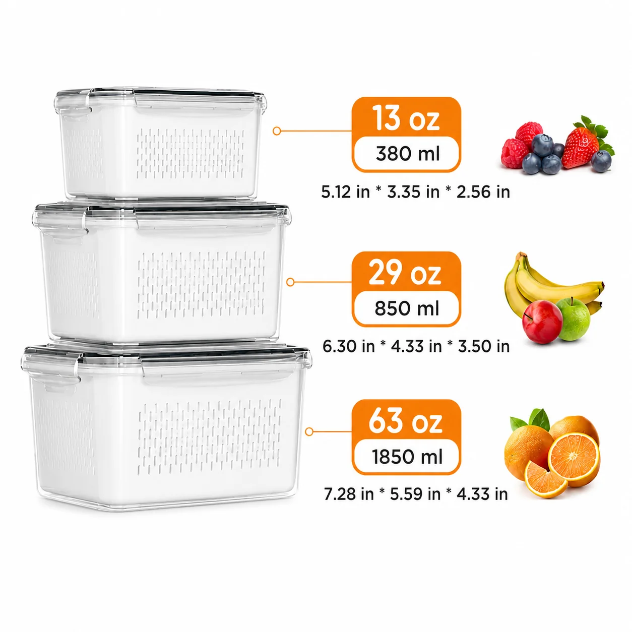3/5 Pack Stackable Fridge Organizers with Removable Colander