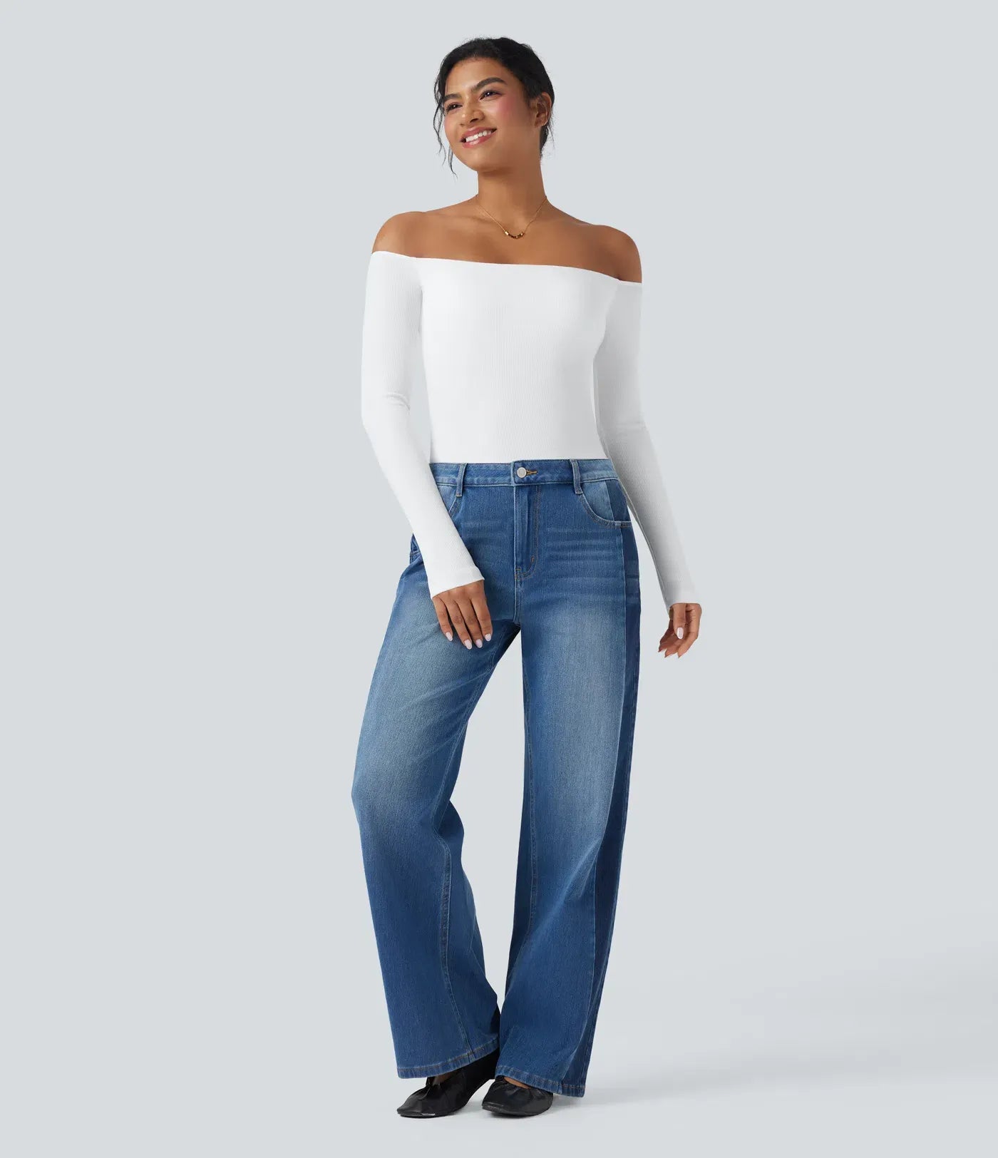 Ribbed Knit Off Shoulder Long Sleeve Women Built in bra Casual Crop Top
