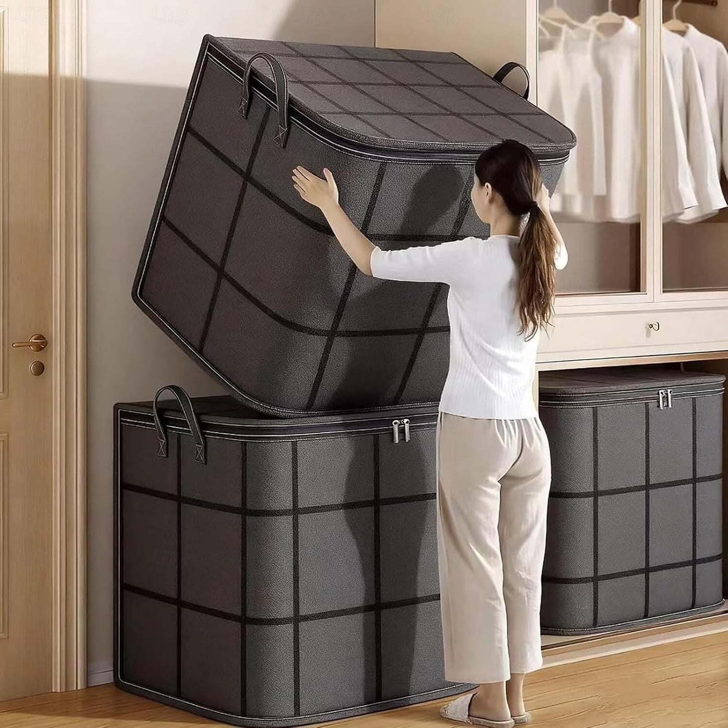Large Foldable Clothes Storage Bag with Handle and Double Zipper