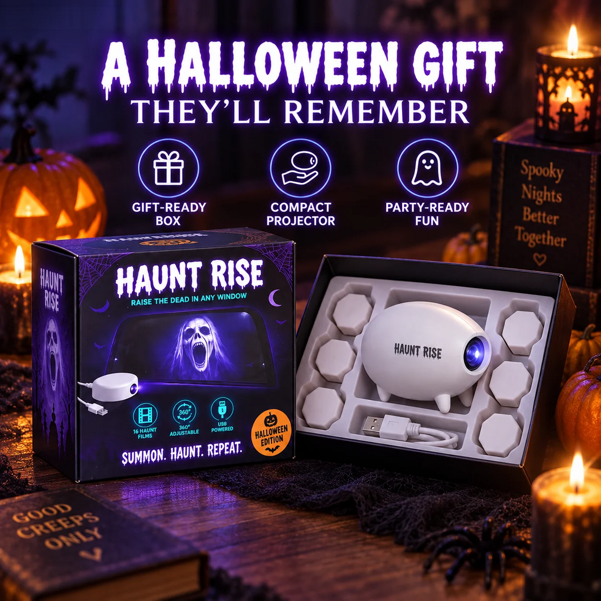 🎃 Halloween Window Projector 👻 16 Spooky Films USB Powered Holiday Decor