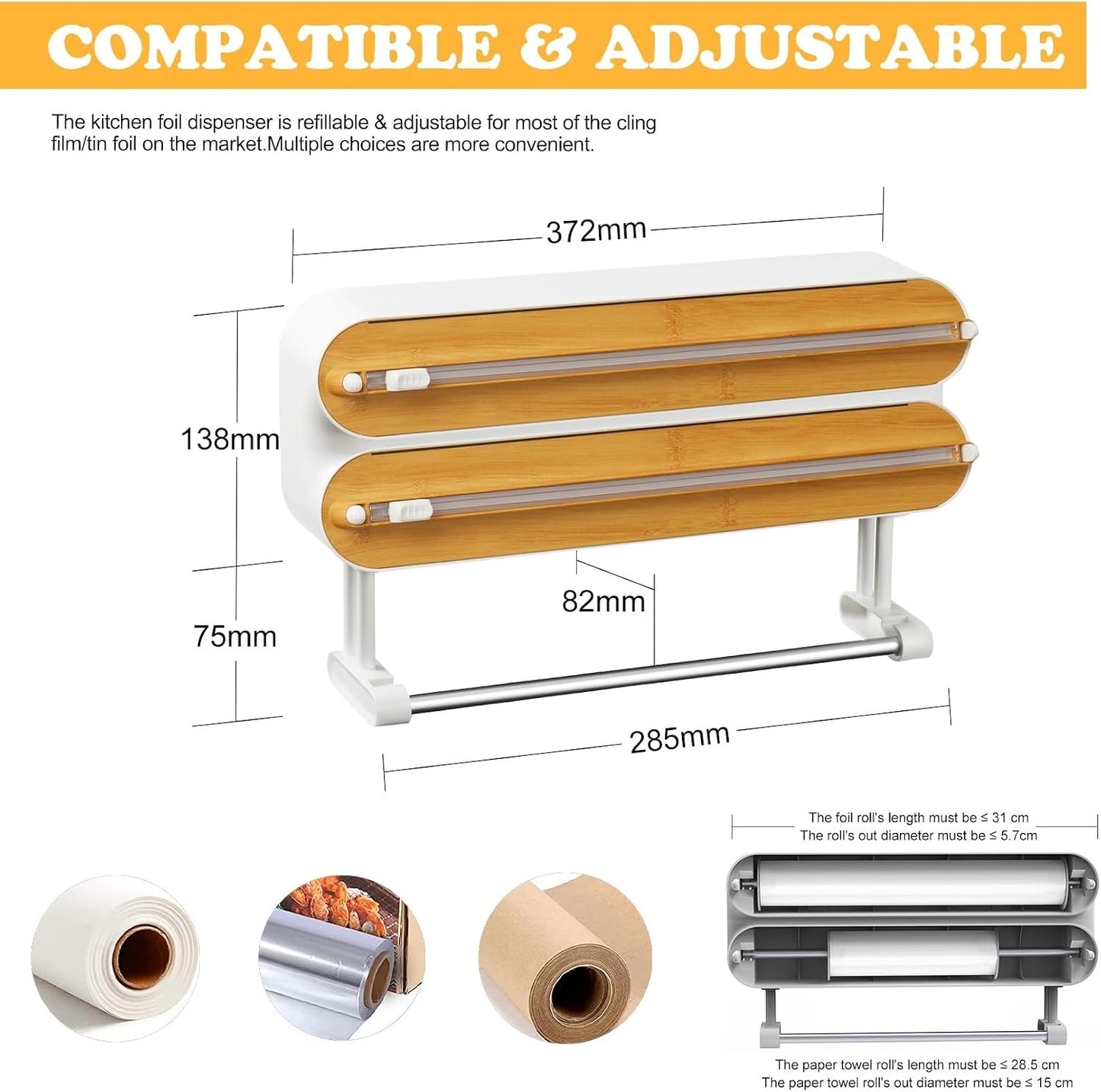 3 IN 1 Magnetic Plastic Wrap Dispenser with Cutter