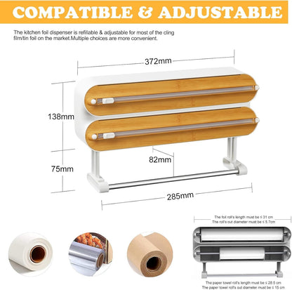3 IN 1 Magnetic Plastic Wrap Dispenser with Cutter