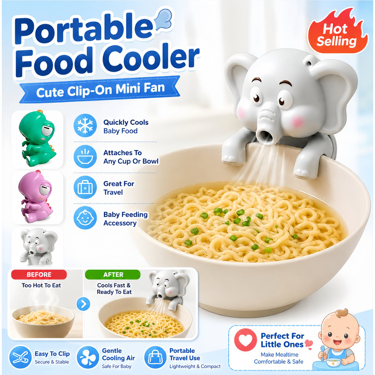 🔥HOT SALE🔥Clip‑On Portable Food Cooling Fan, USB Rechargeable for Bowl Edge