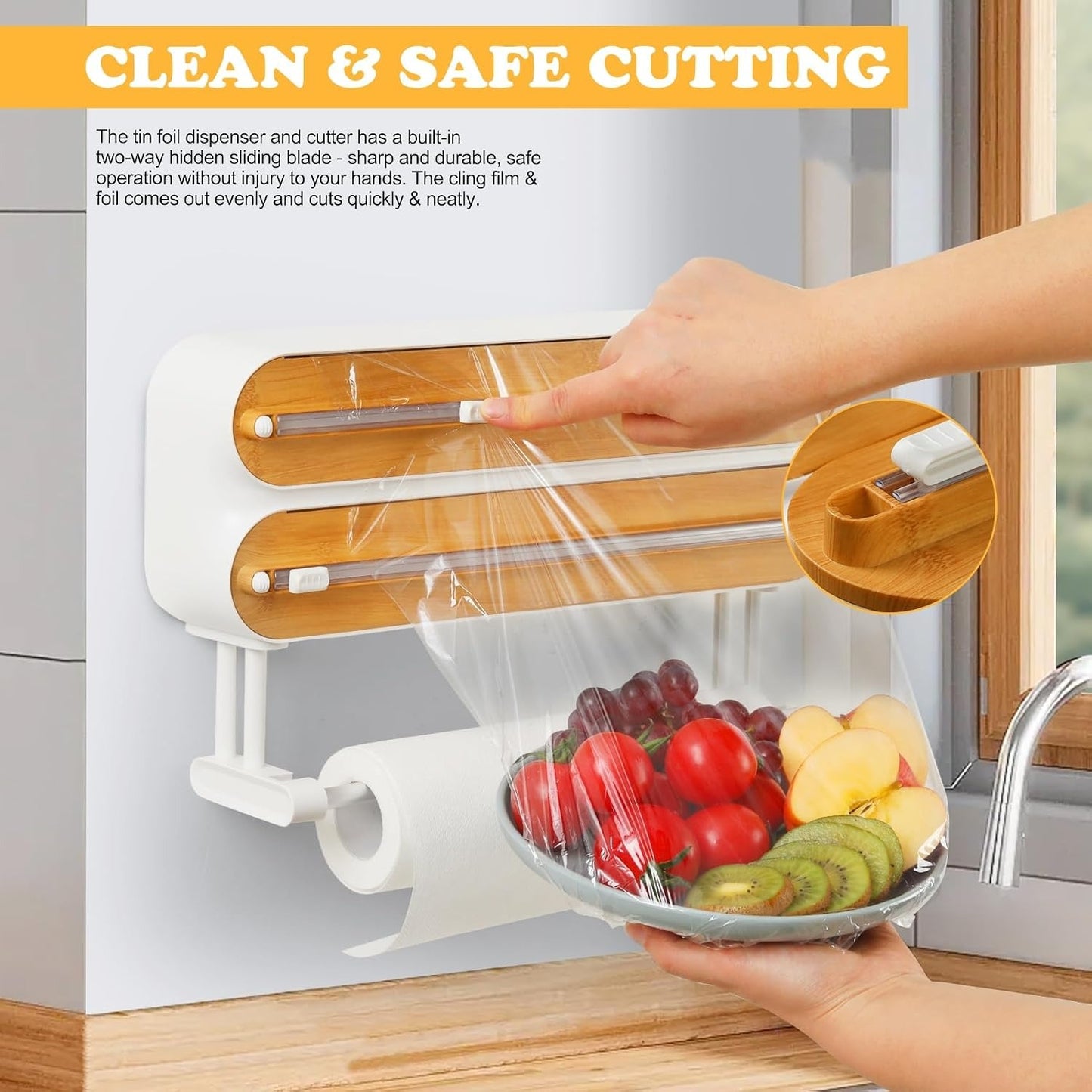 3 IN 1 Magnetic Plastic Wrap Dispenser with Cutter