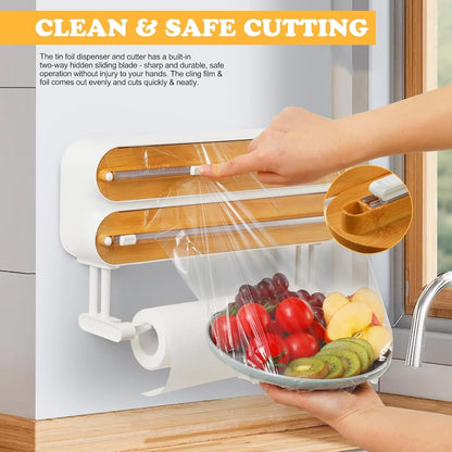 3 IN 1 Magnetic Plastic Wrap Dispenser with Cutter