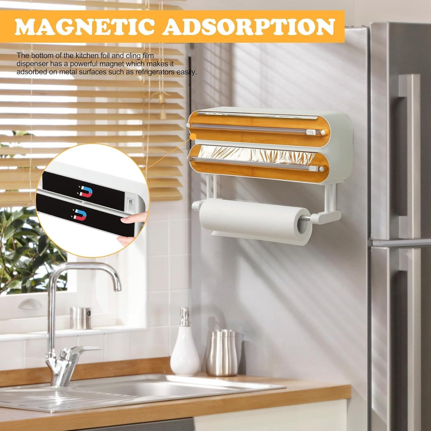 3 IN 1 Magnetic Plastic Wrap Dispenser with Cutter