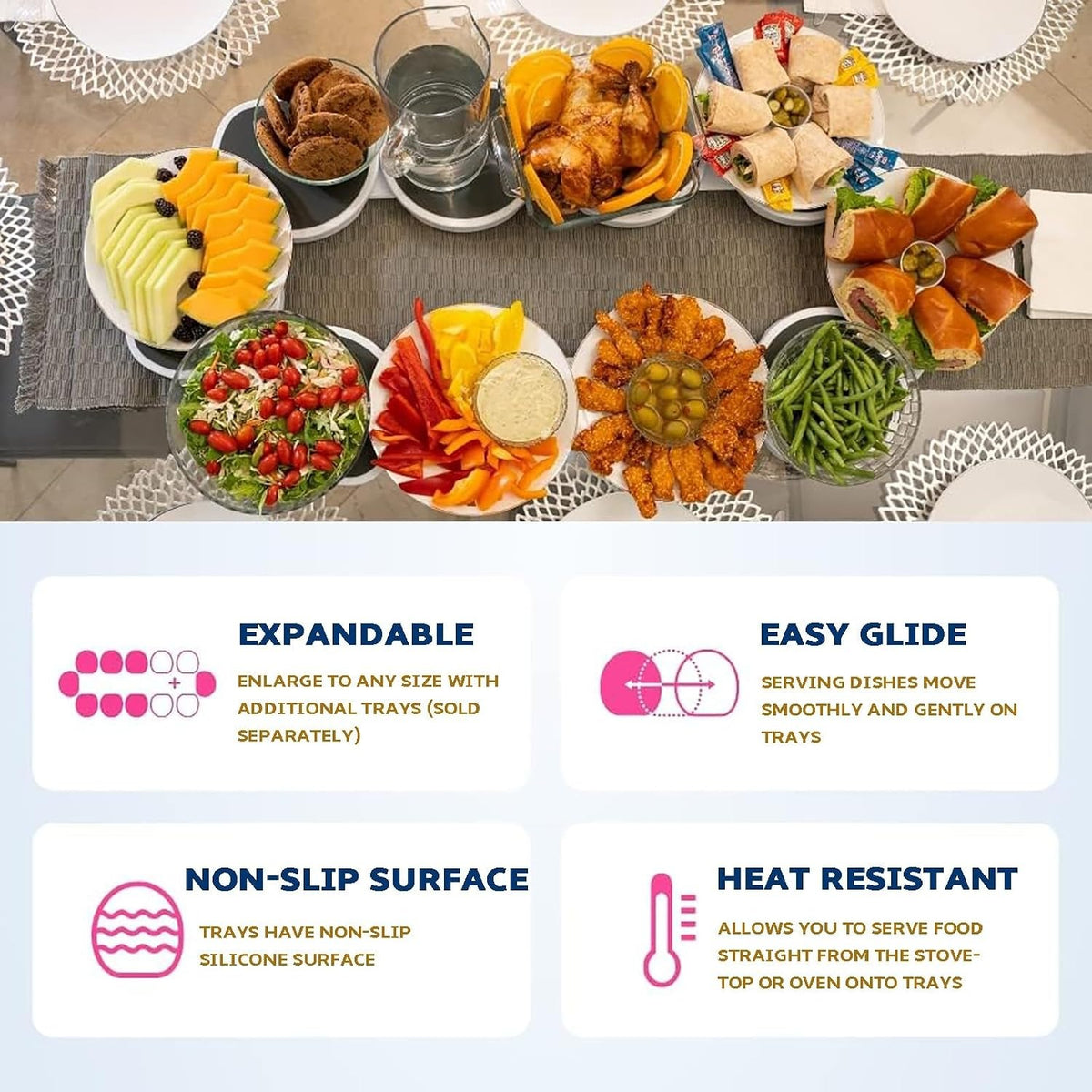 Dining Table Rotating Food Tray, Foldable Space Saving Dish for Outdoor Family Picnic