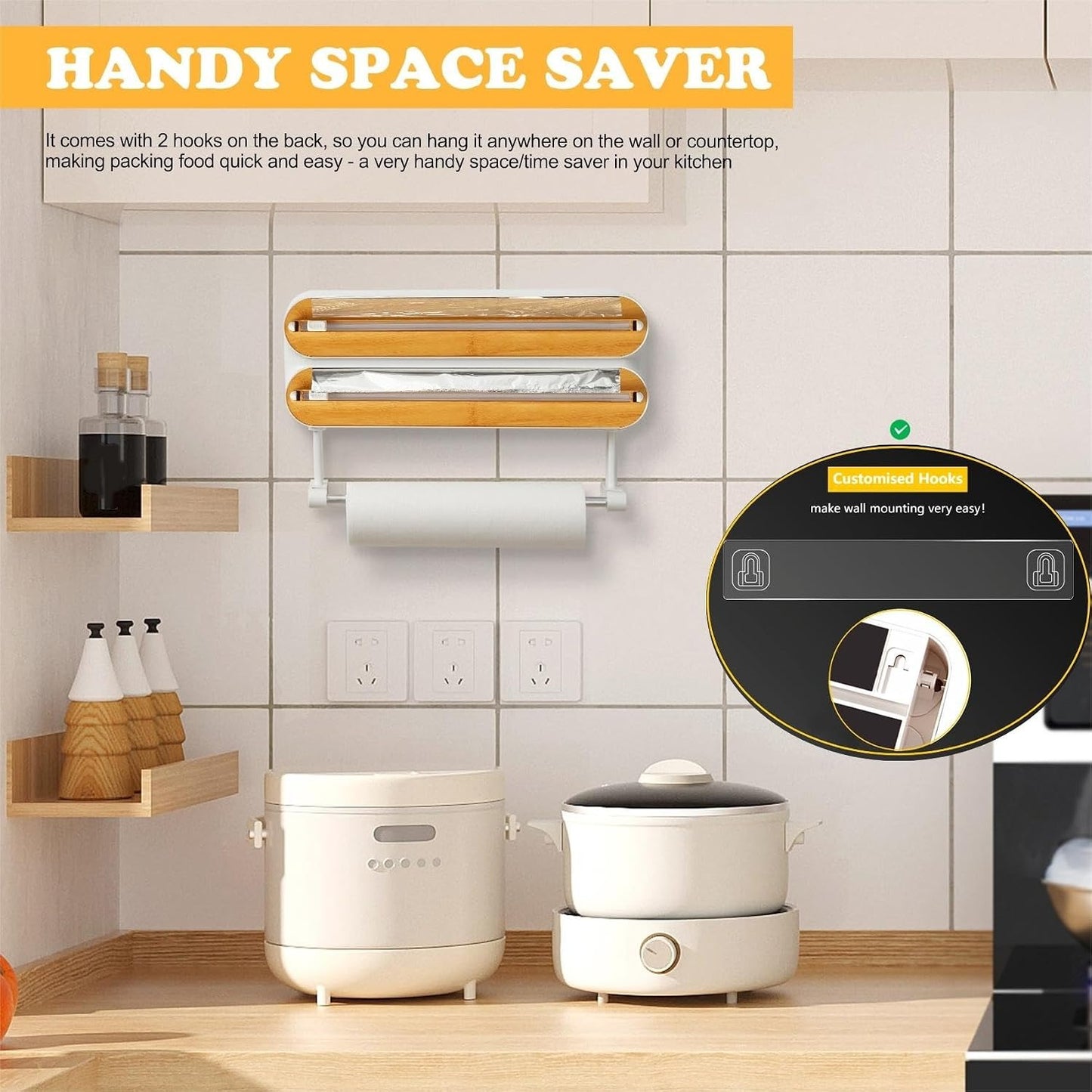 3 IN 1 Magnetic Plastic Wrap Dispenser with Cutter