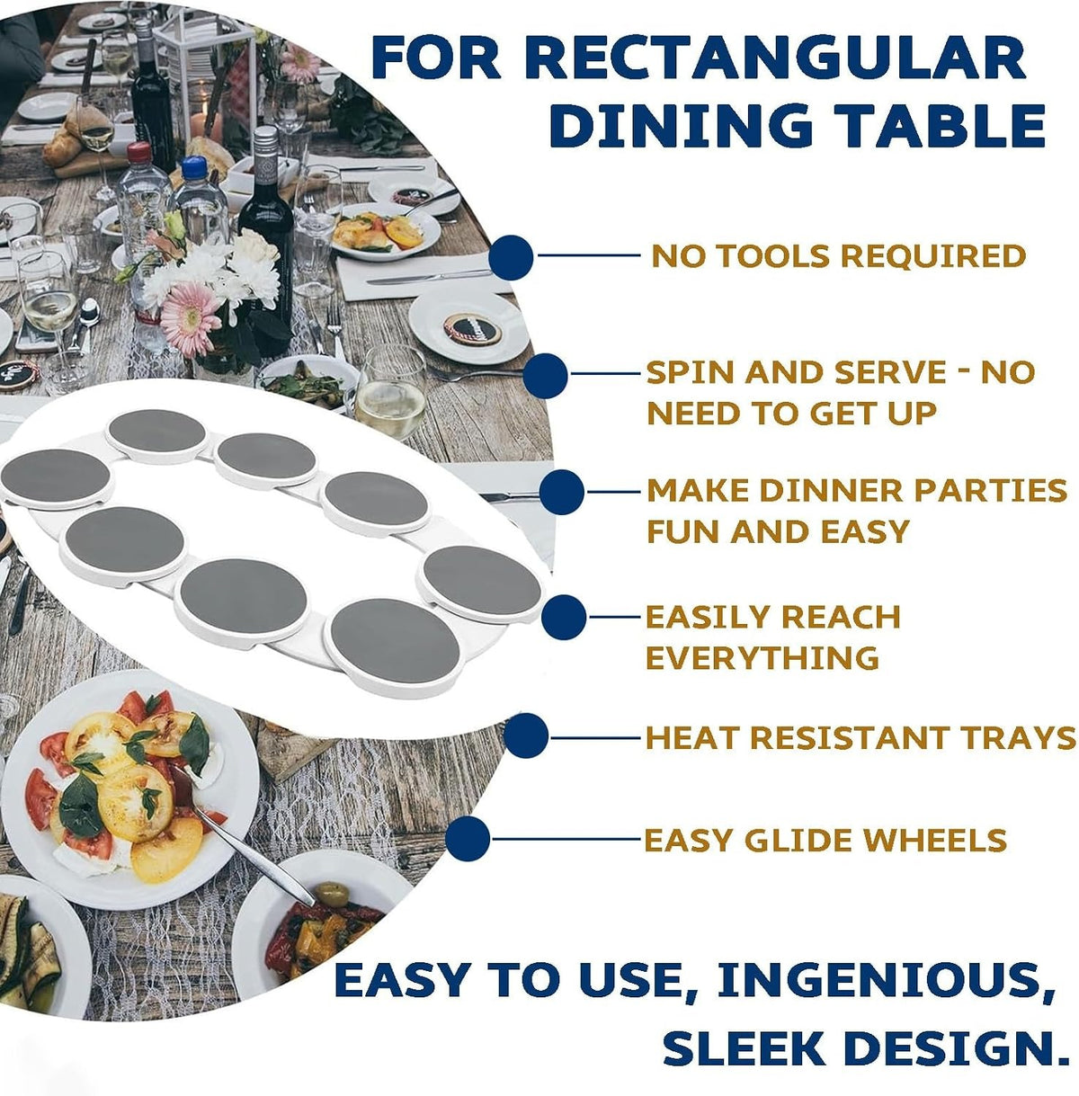 Dining Table Rotating Food Tray, Foldable Space Saving Dish for Outdoor Family Picnic