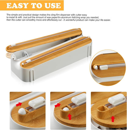3 IN 1 Magnetic Plastic Wrap Dispenser with Cutter