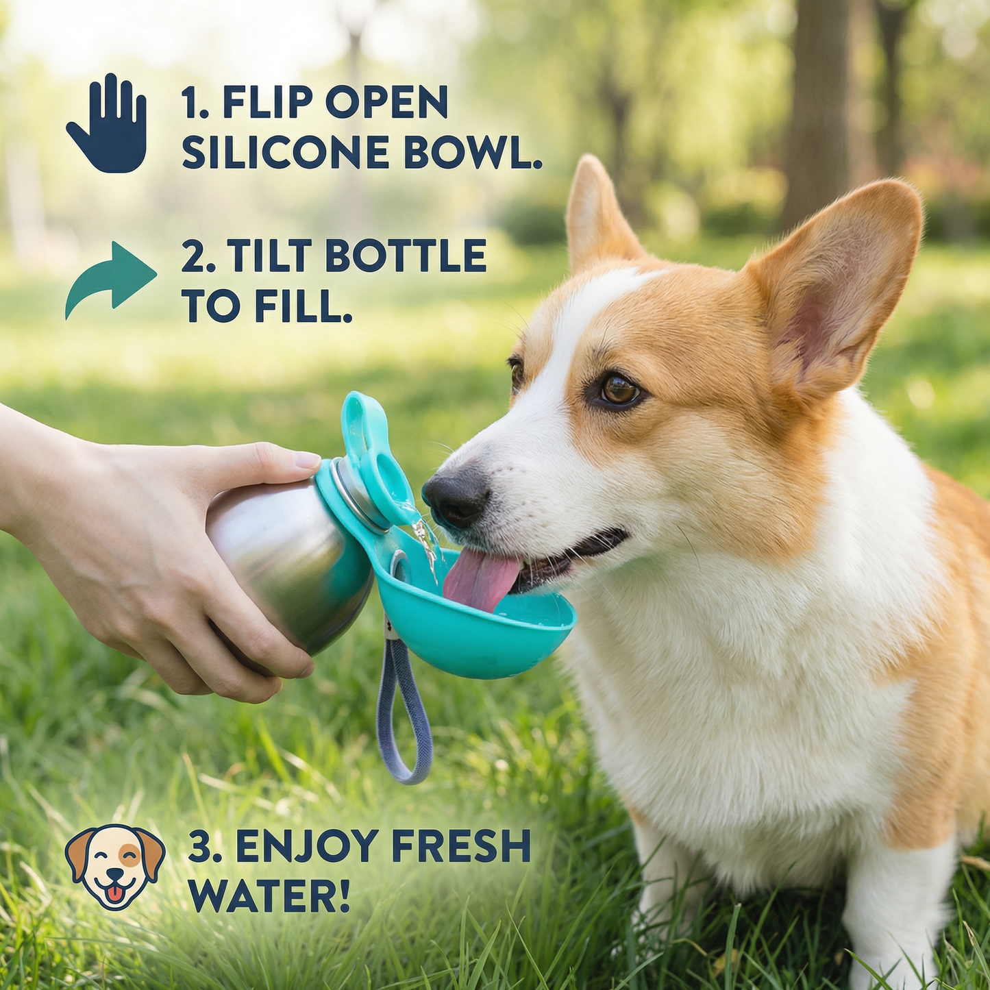 2-in-1 Dog Travel Water Bottle – Leakproof Stainless Steel Bottle with Silicone Bowl