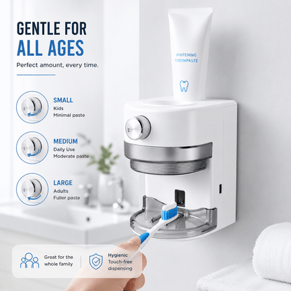 LaserGlow automatic toothpaste dispenser with 3 dispensing modes for kids and adults