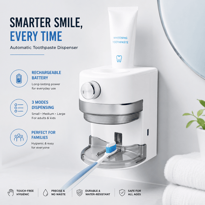 LaserGlow automatic toothpaste dispenser with rechargeable battery, 3 dispensing modes, touch-free