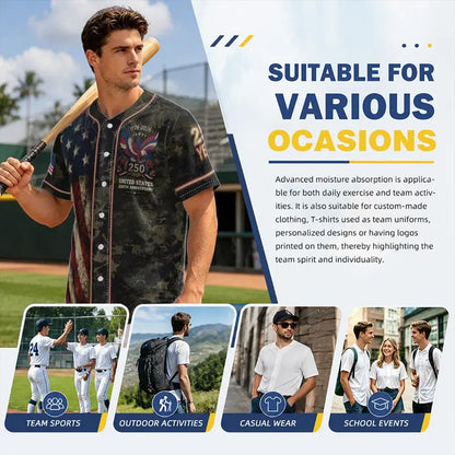 🇺🇸USA 250 Years Of Freedom Baseball Jersey-Patriotic Eagle 1776-2026 Independence Day