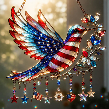 💝250th Anniversary Gift🎁Charm Patriotic Hummingbird - Acrylic Window Hanging Suncatcher🐦