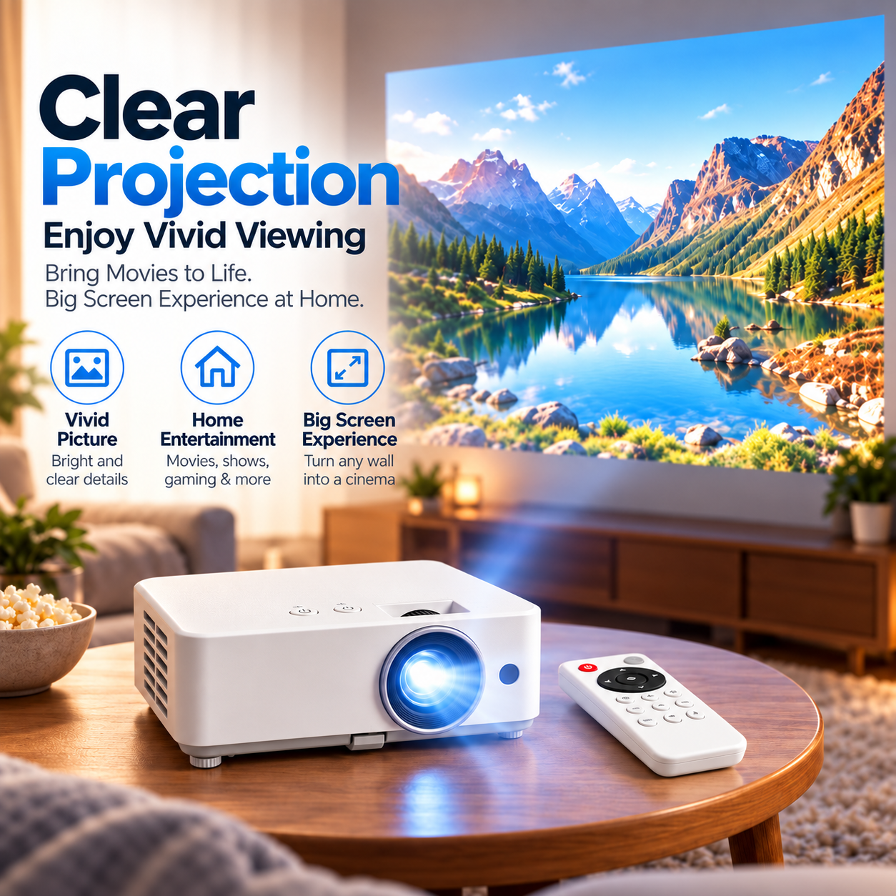 Big-screen projection in a living room