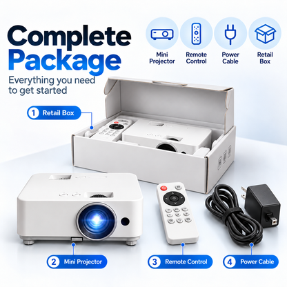 📽️ Portable Mini Projector – Up to 100″ Big-Screen Viewing with Remote Control