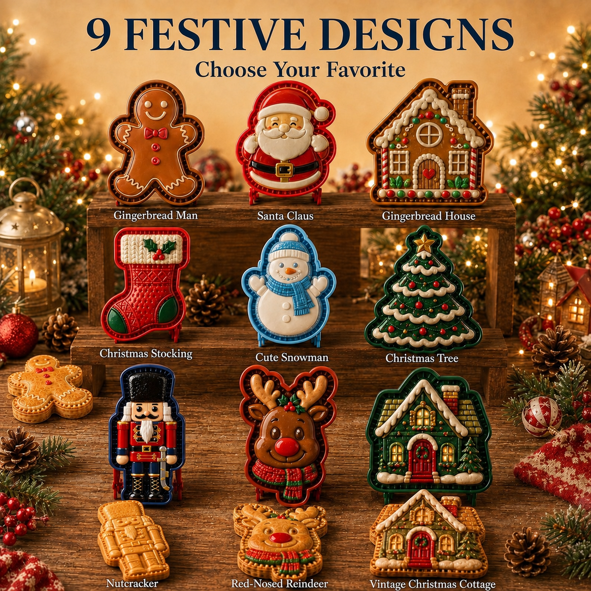 🎄 9-Design Christmas Mini Pie Mold Collection | Reusable Embossed Molds for Shaping Detailed Santa, Snowman, Reindeer, Tree & Holiday Pies 🥧✨