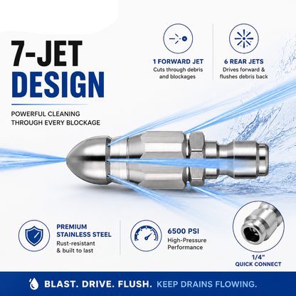 💦 HIGH-PRESSURE DRAIN CLEANER | 6500 PSI Sewer Jetter Nozzle for Pressure Washer Drain & Pipe Cleaning