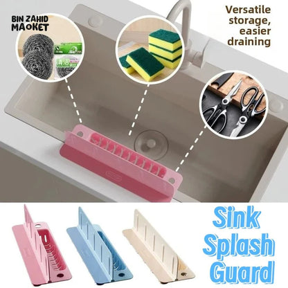 2-in-1 Kitchen Sink Splash Guard with Integrated Sponge Holder & Suction Cups