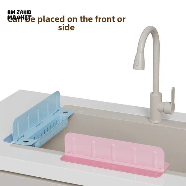 2-in-1 Kitchen Sink Splash Guard with Integrated Sponge Holder & Suction Cups