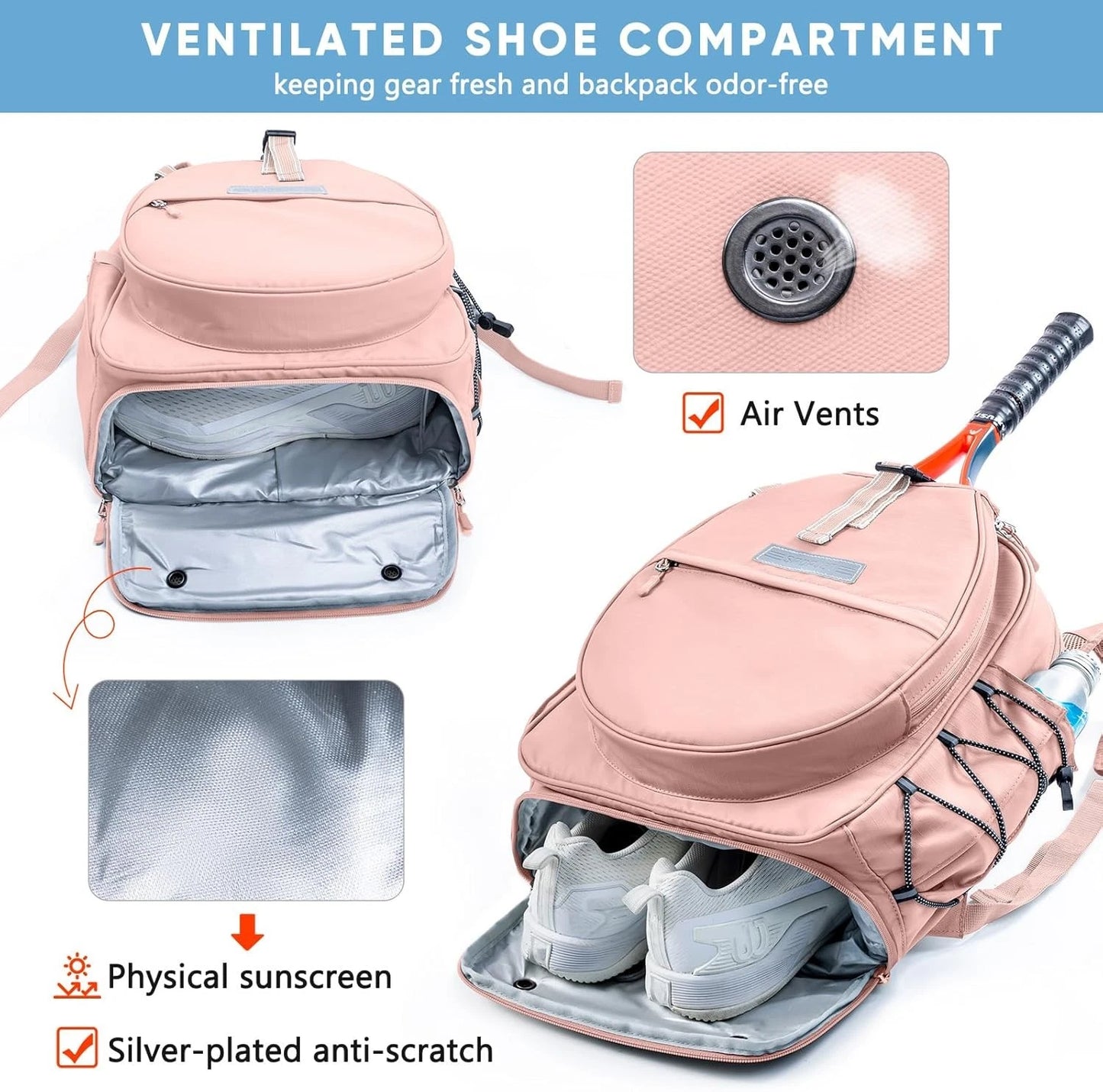 Tennis Bag with Shoe Compartment, Tennis Backpack for 2 Rackets