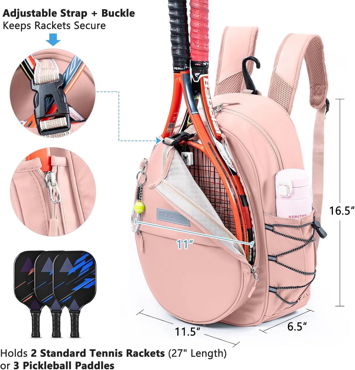 Tennis Bag with Shoe Compartment, Tennis Backpack for 2 Rackets