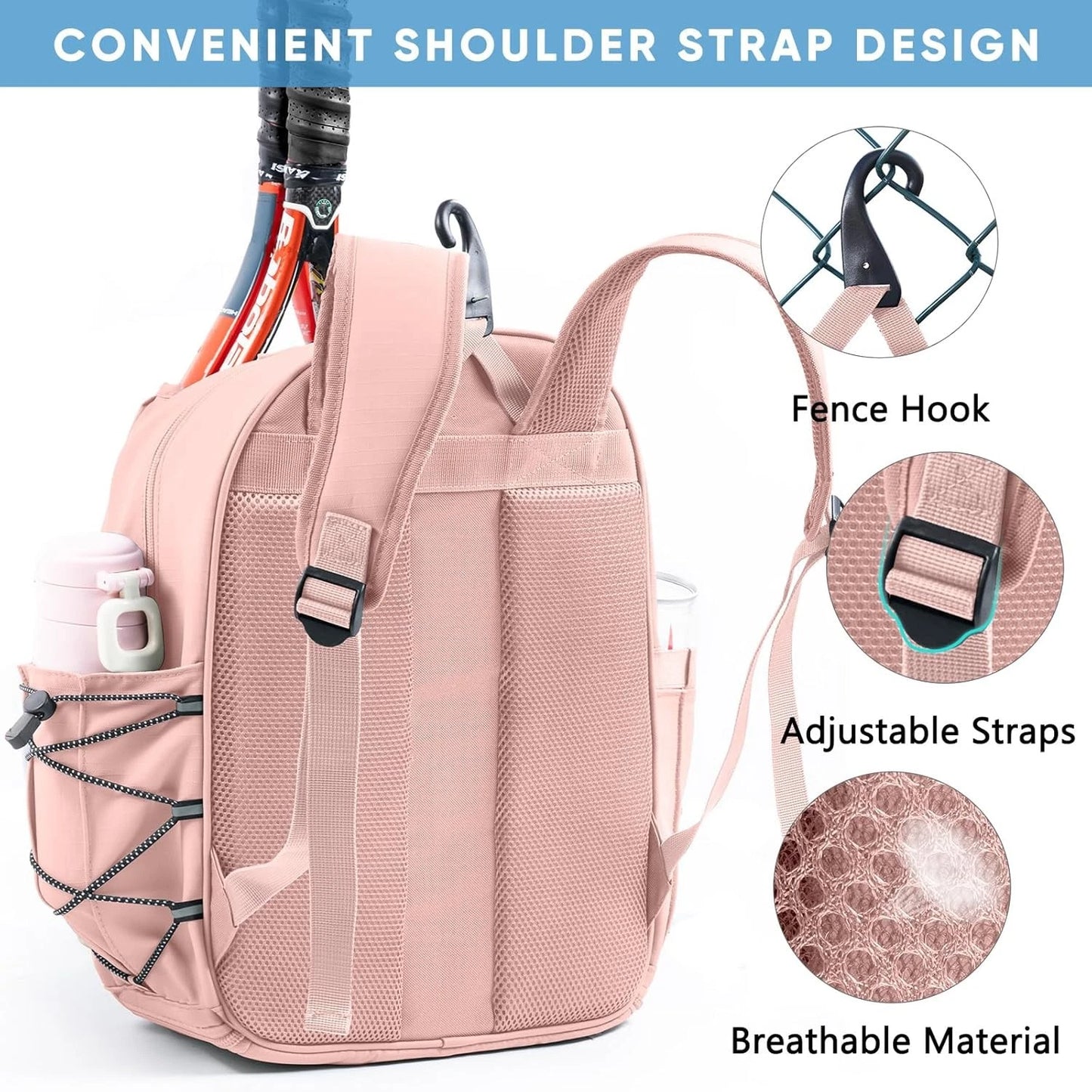 Tennis Bag with Shoe Compartment, Tennis Backpack for 2 Rackets