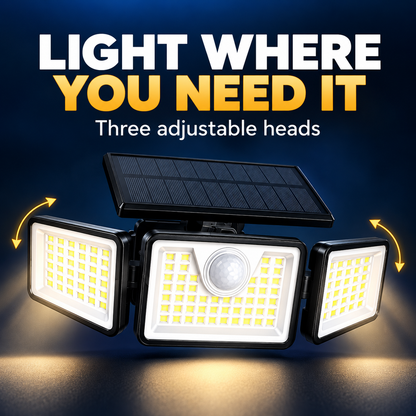 Close-up of three adjustable heads and solar panel