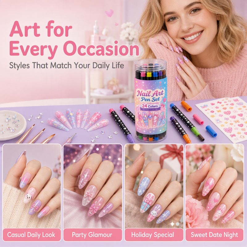 📢48% OFF !!⏰️ 24 Colors Dual Ended Nail Art Pens Set