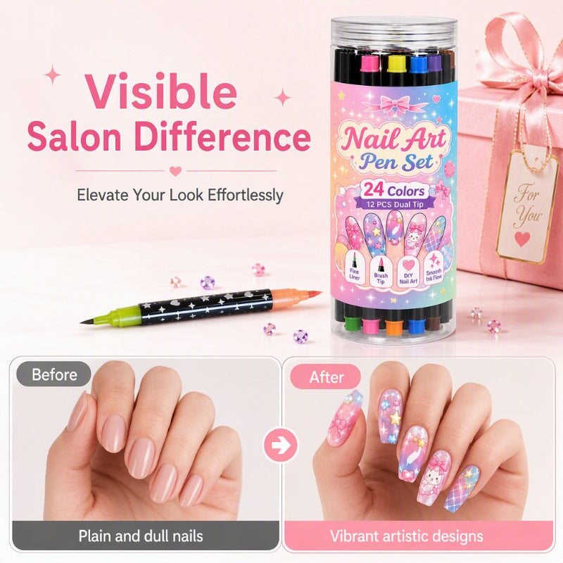 📢48% OFF !!⏰️ 24 Colors Dual Ended Nail Art Pens Set